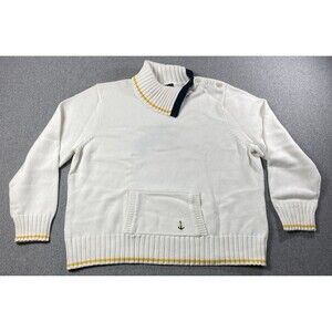 Nortonstudio Women Nautical Anchor Sweater Turtleneck Sz L Ivory With Pocket NWT